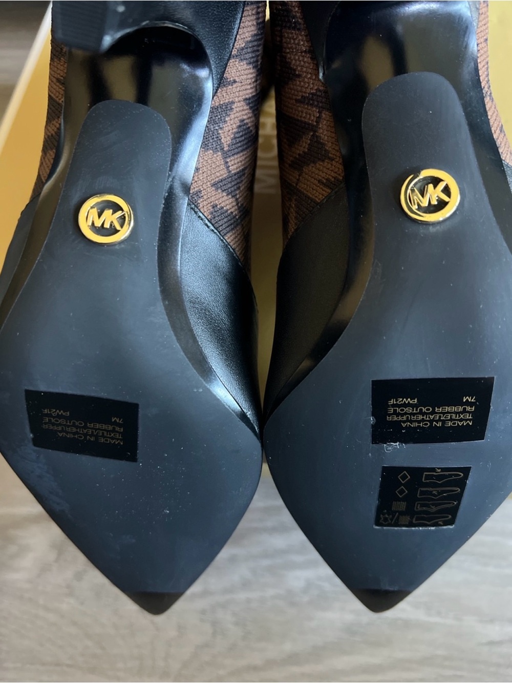 Michael Kors Monogram Heeled Boots (Sock Booties) in Brown/Black - Picture 10 of 14
